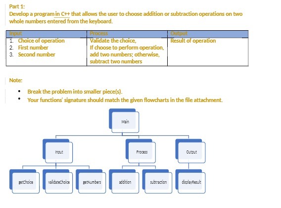 Part 1: Develop a program in C++ that allows the