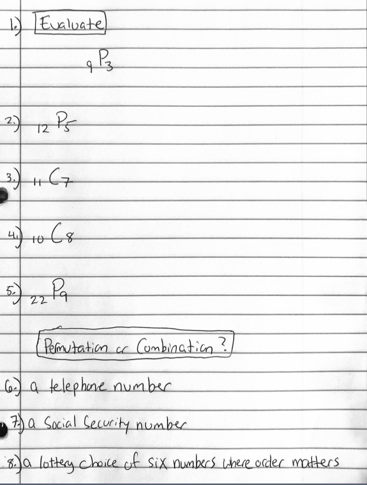 Evaluate 72 22 Permutation or Combination ? 6. )