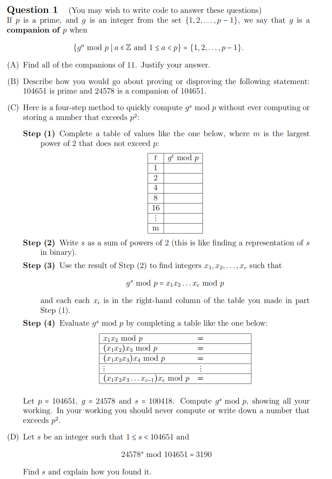 Question 1 (You may wish to write code to answer