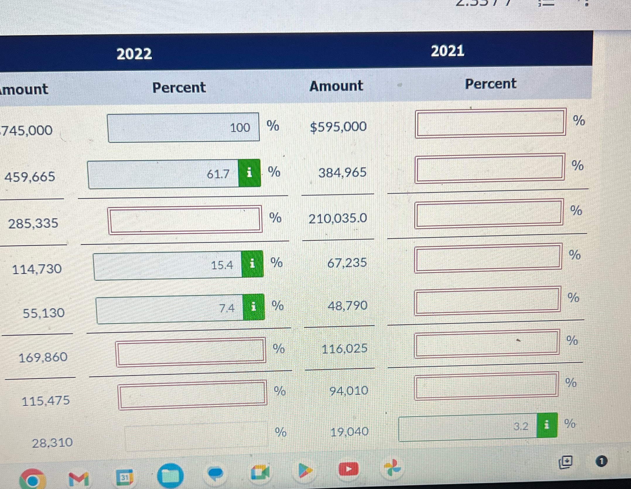 2022 2021 mount Percent Amount Percent 745,000