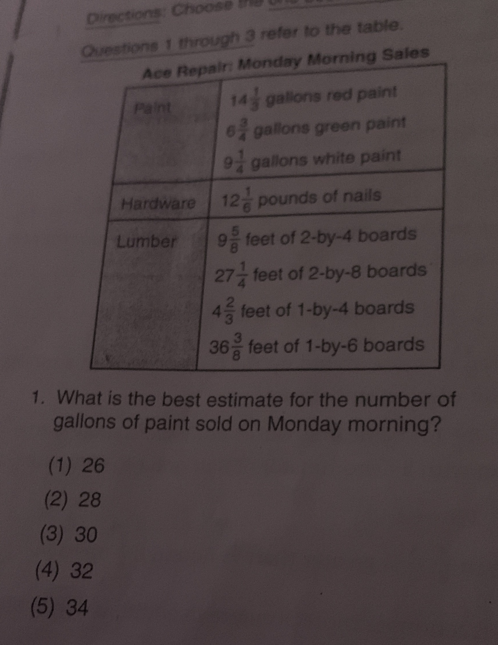 Directions: Choose Questions 1 through 3 refer to