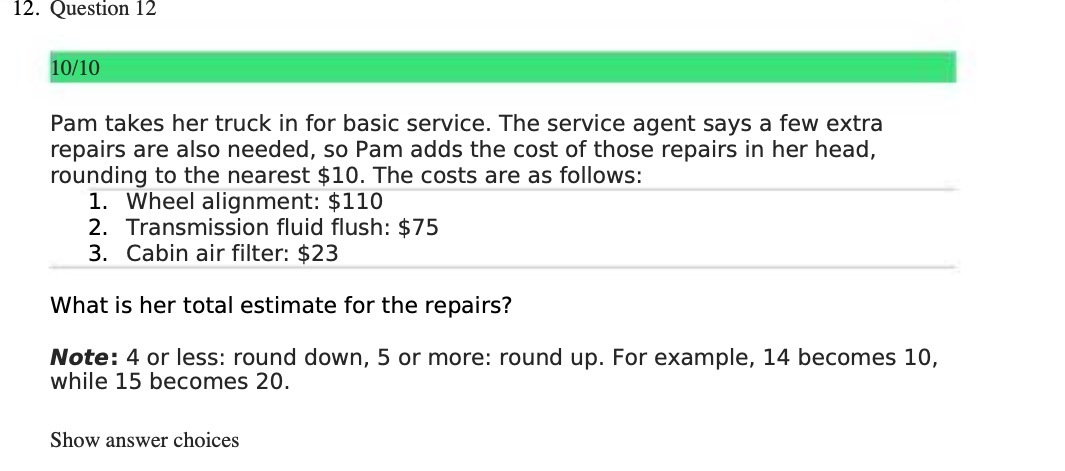 12. Question 12 10! 10 Pam takes her truck in for