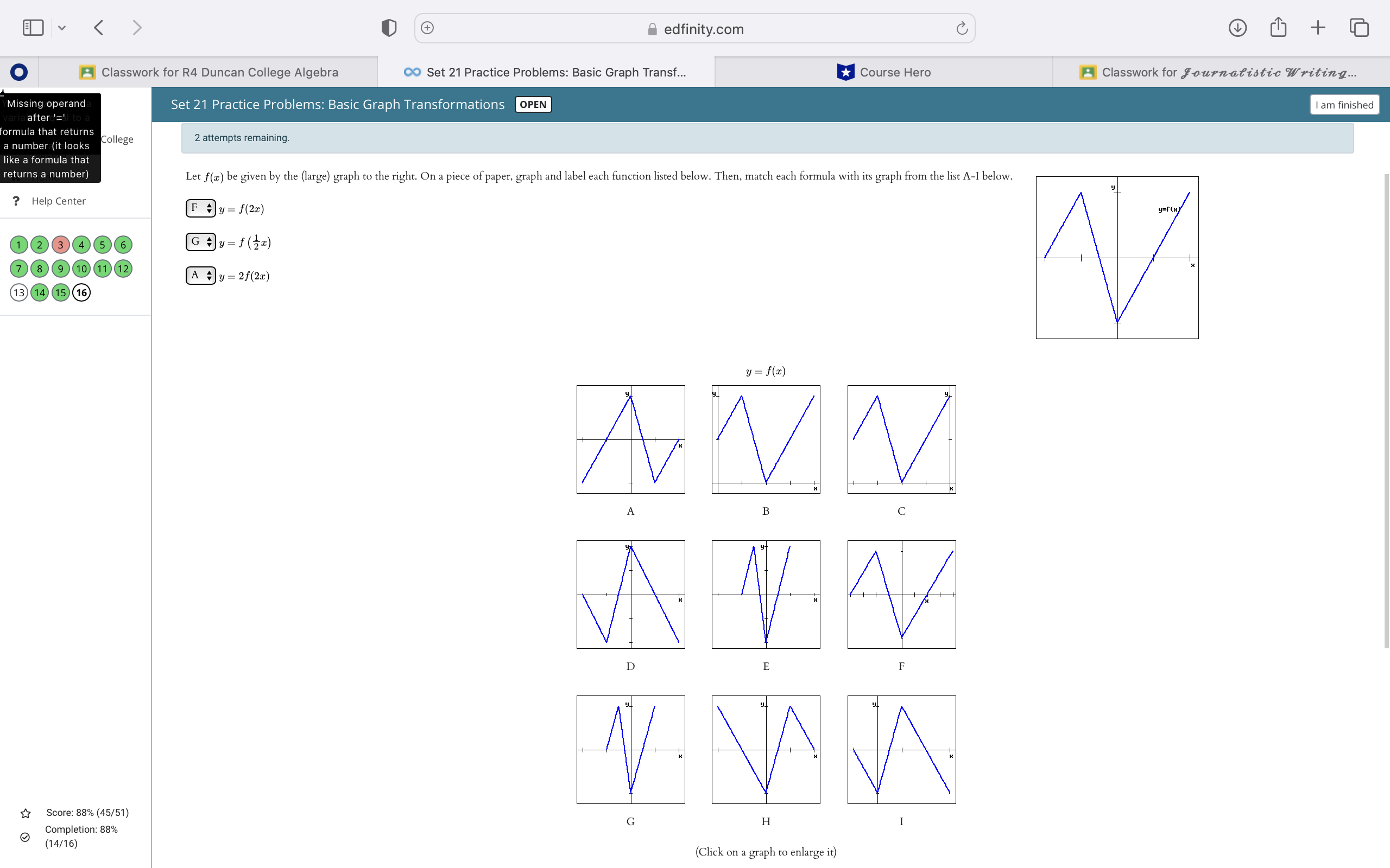 E v < edfinity.com C + O Classwork for R4 Duncan