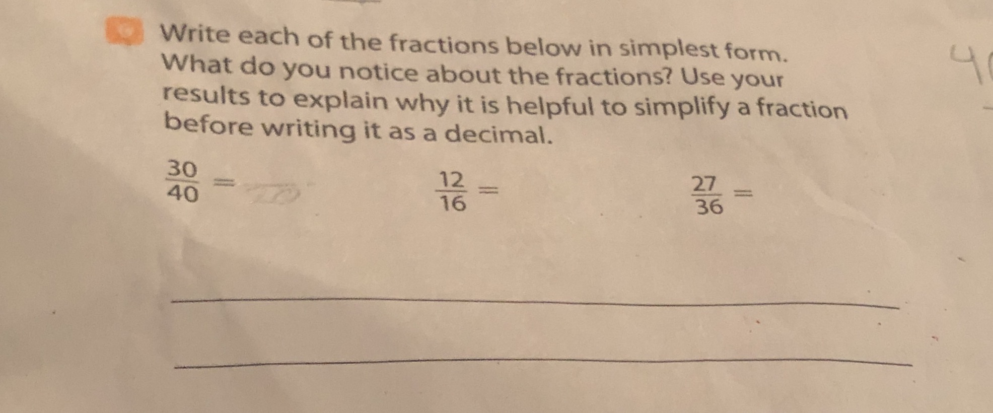 Write each of the fractions below in simplest