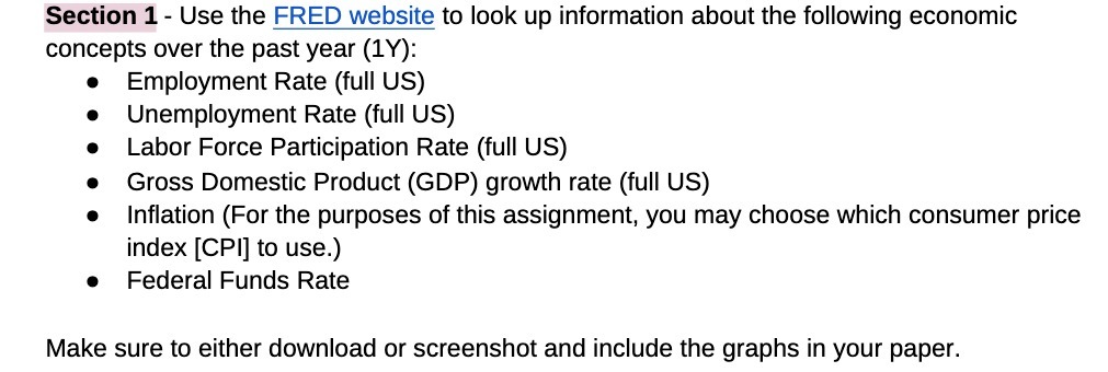 Section 1 - Use the FRED website to look up