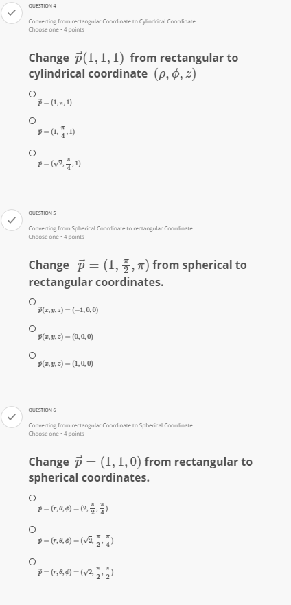 QUESTION 1 Converting from Rectangular Coordinate