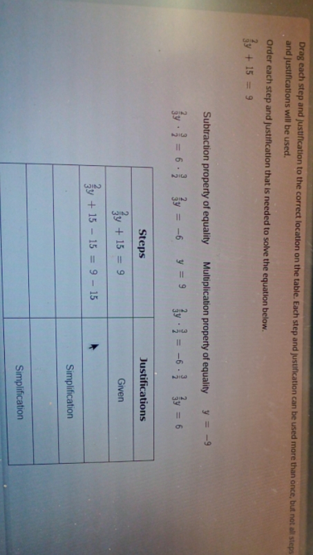 Linear Equations Drag each step and justification