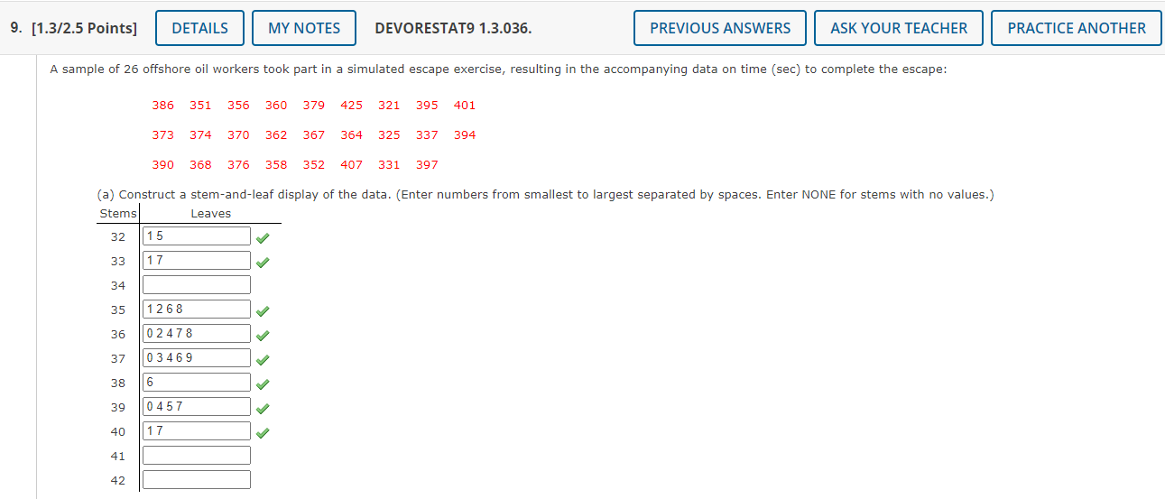 12. [0/2.5 Points] DETAILS MY NOTES DEVORESTAT9