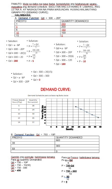 PANUTO: Mula sa datos na nasa ibaba, kompletuhin
