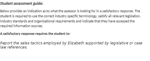 Student assessment guide: Below provides an