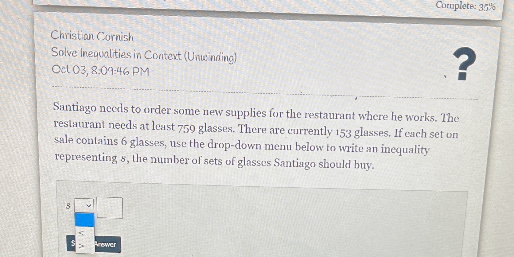 Complete: 35% Christian Cornish Solve