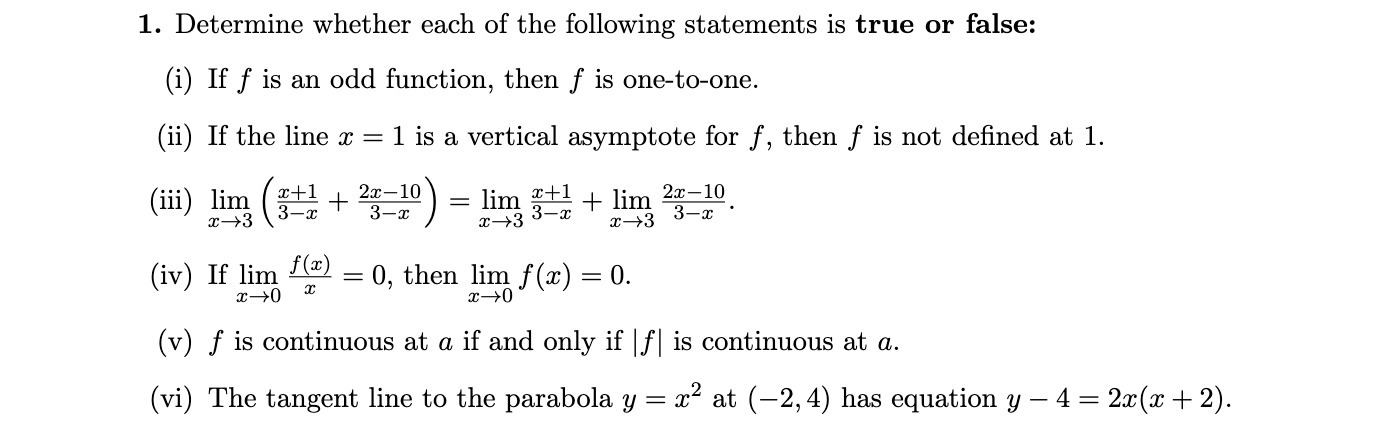 1. Determine whether each of the following