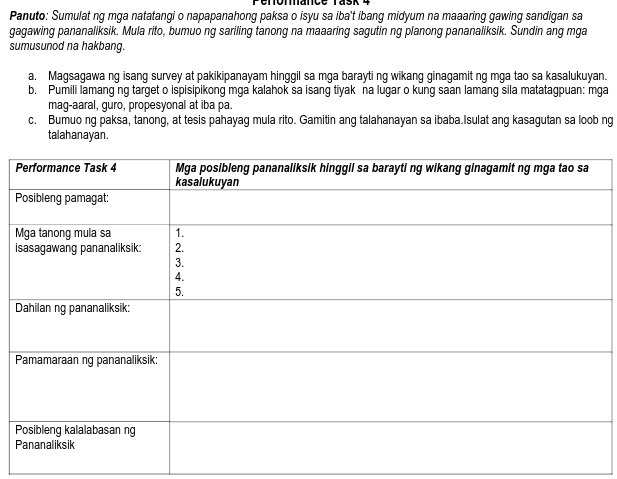 Panuto: Sumulat ng mya natatangi o napapanahong