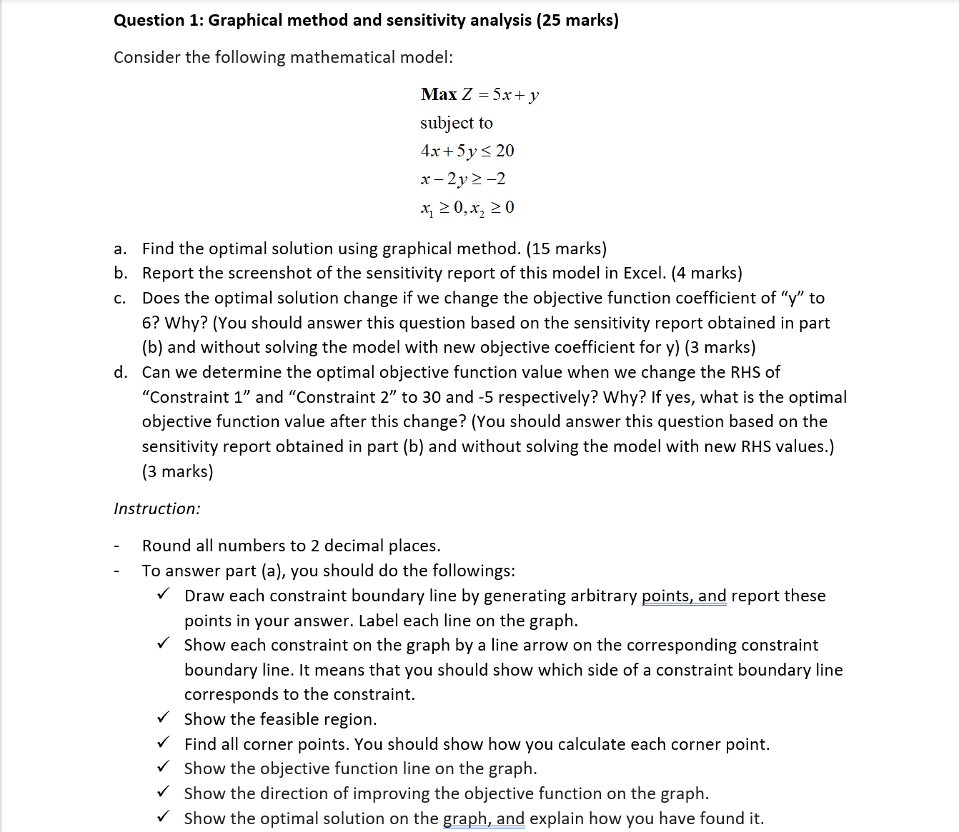 Question 1: Graphical method and sensitivity