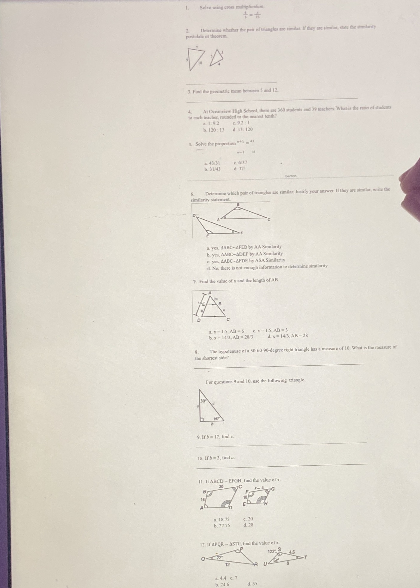 1-12 please and thank you 1, Solve using cross