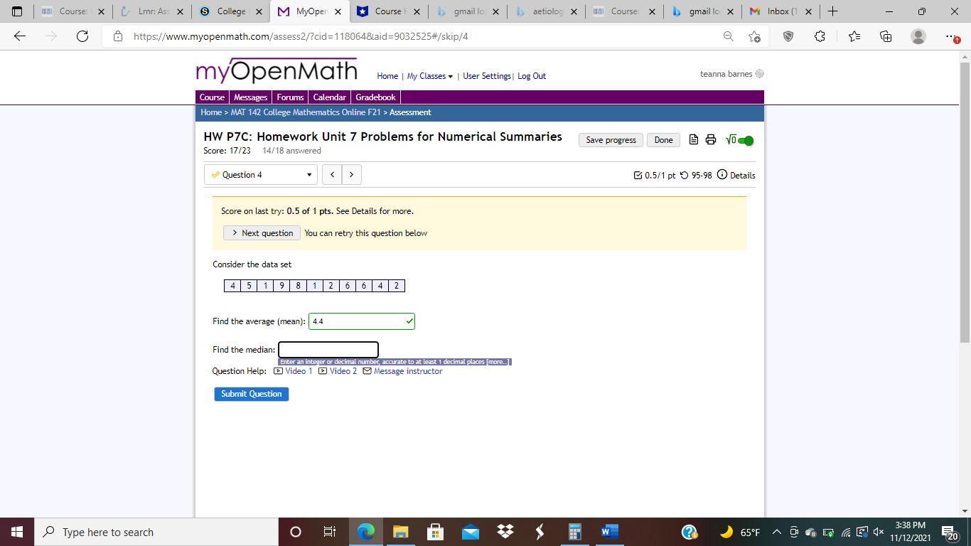 HI Course: | X [ Linn: Ass X & College X M MyOpen