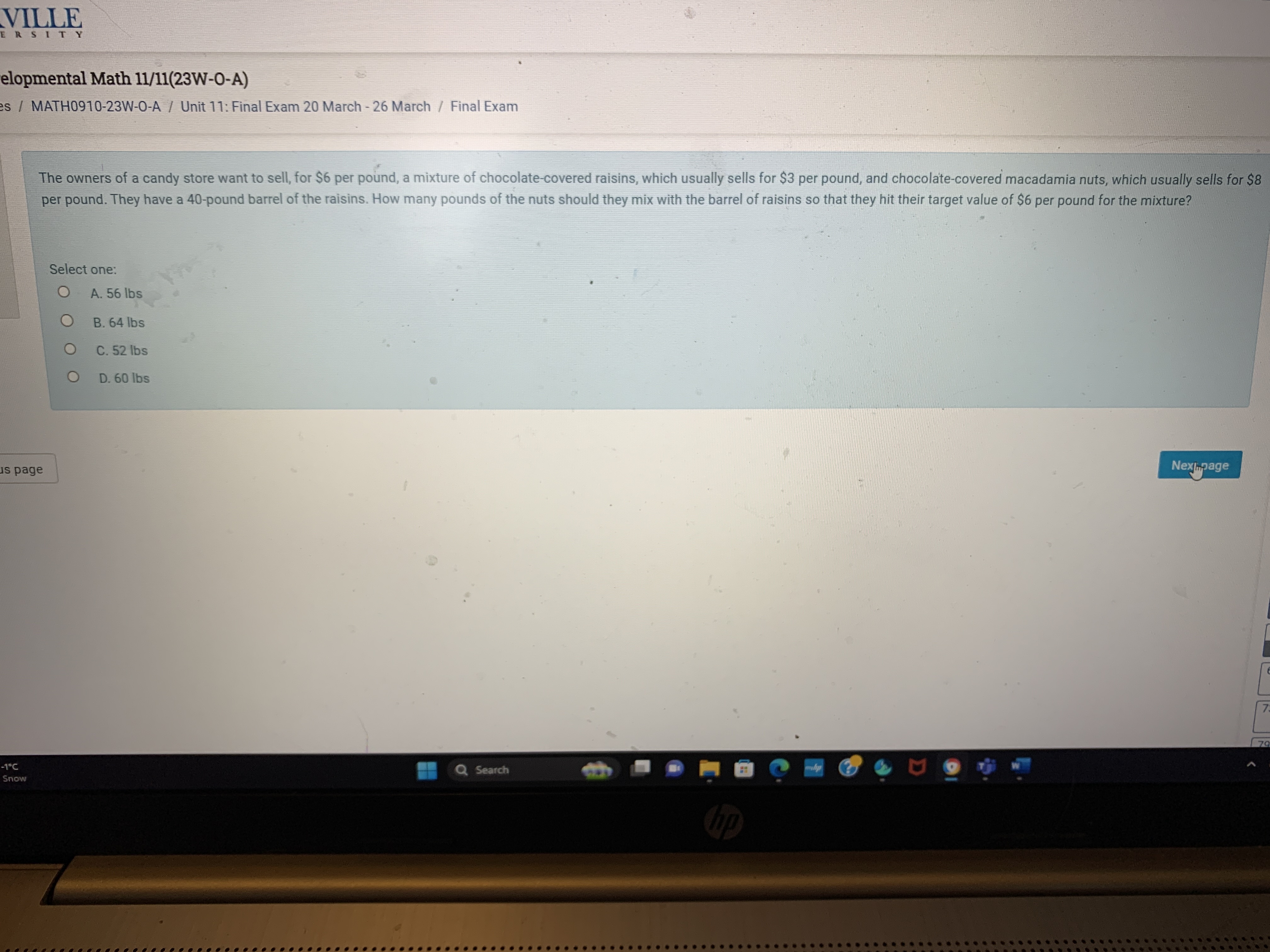 VILLE RSIT elopmental Math 11/11(23W-O-A) s /