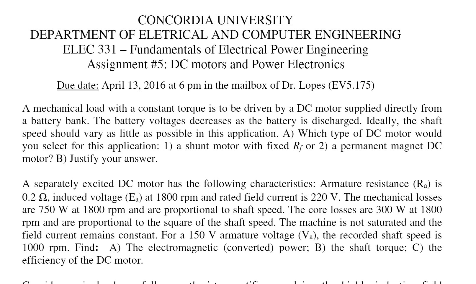 CONCORDIA UNIVERSITY DEPARTMENT OF ELETRICAL AND