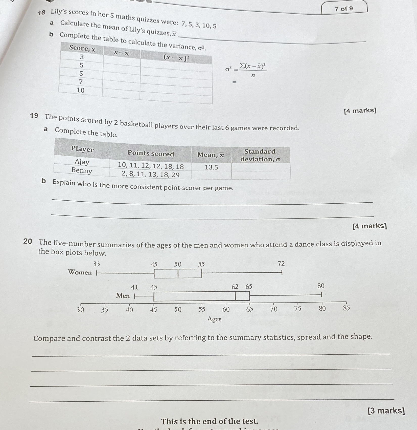 7 of 9 18 Lily's scores in her 5 maths