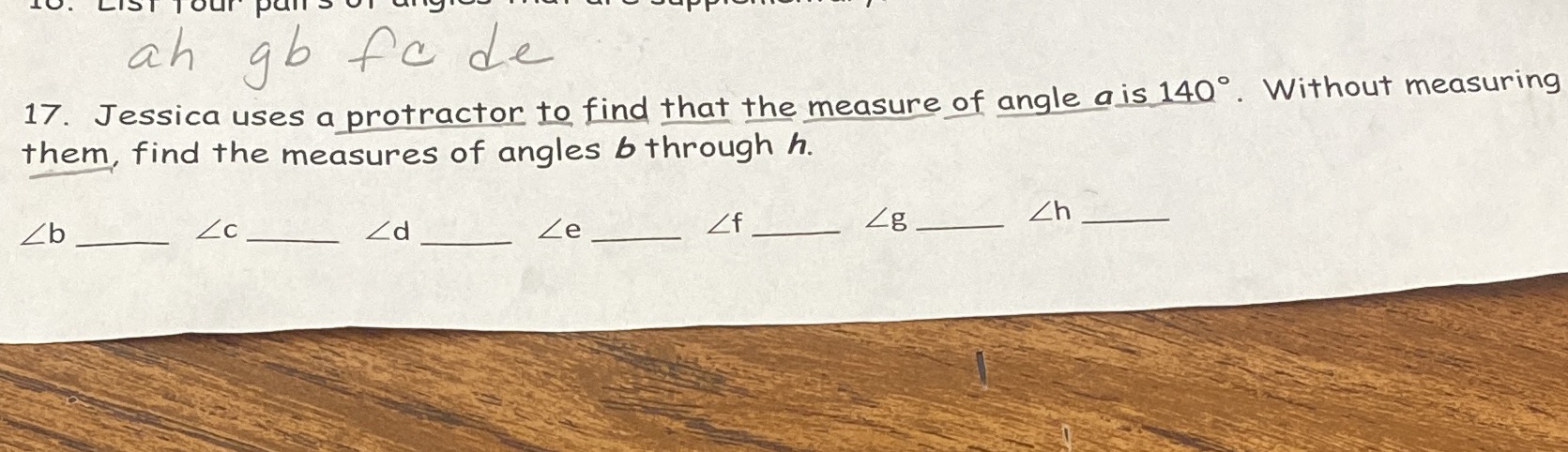 What's the measures of angles b through h? our