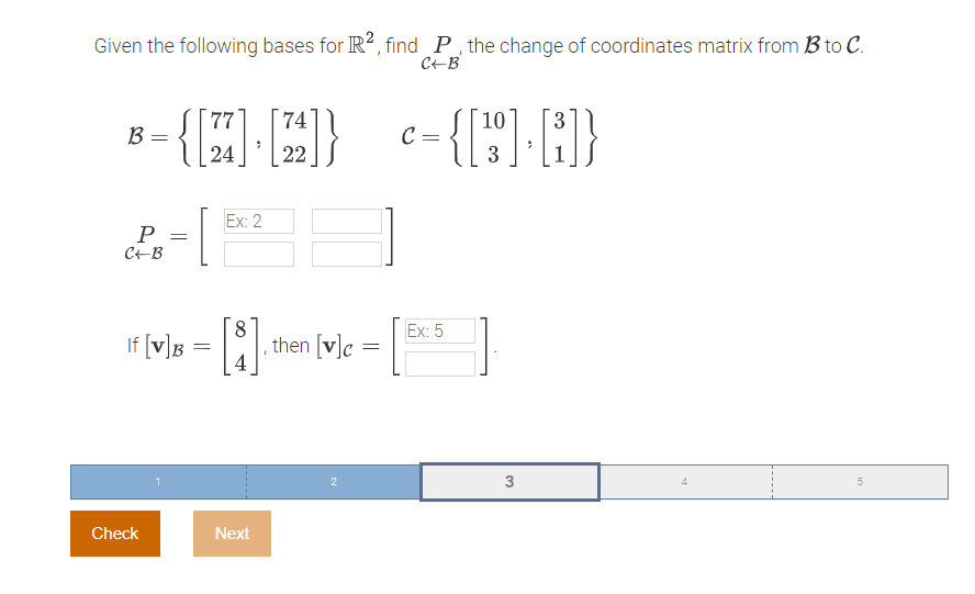 Given the following bases for IR, find P , the