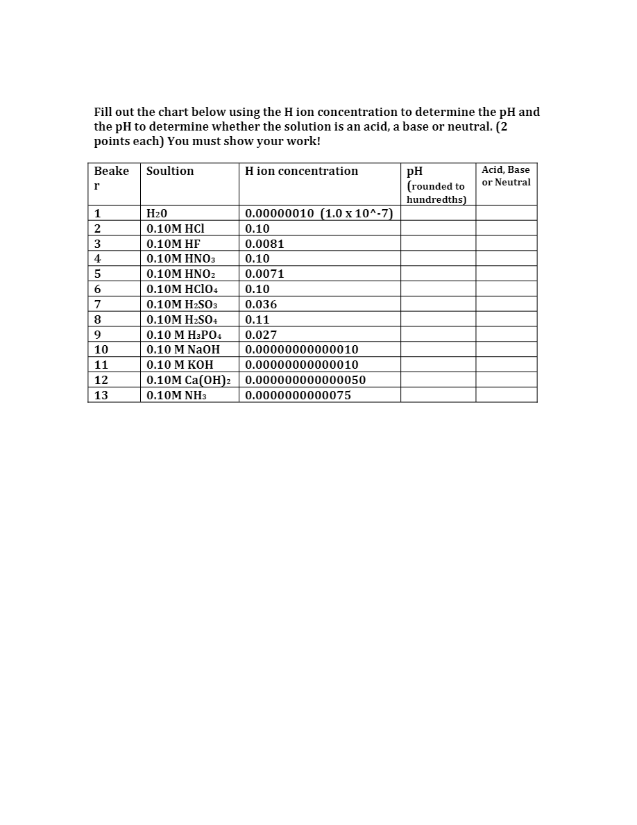 Please show your work for the following questions