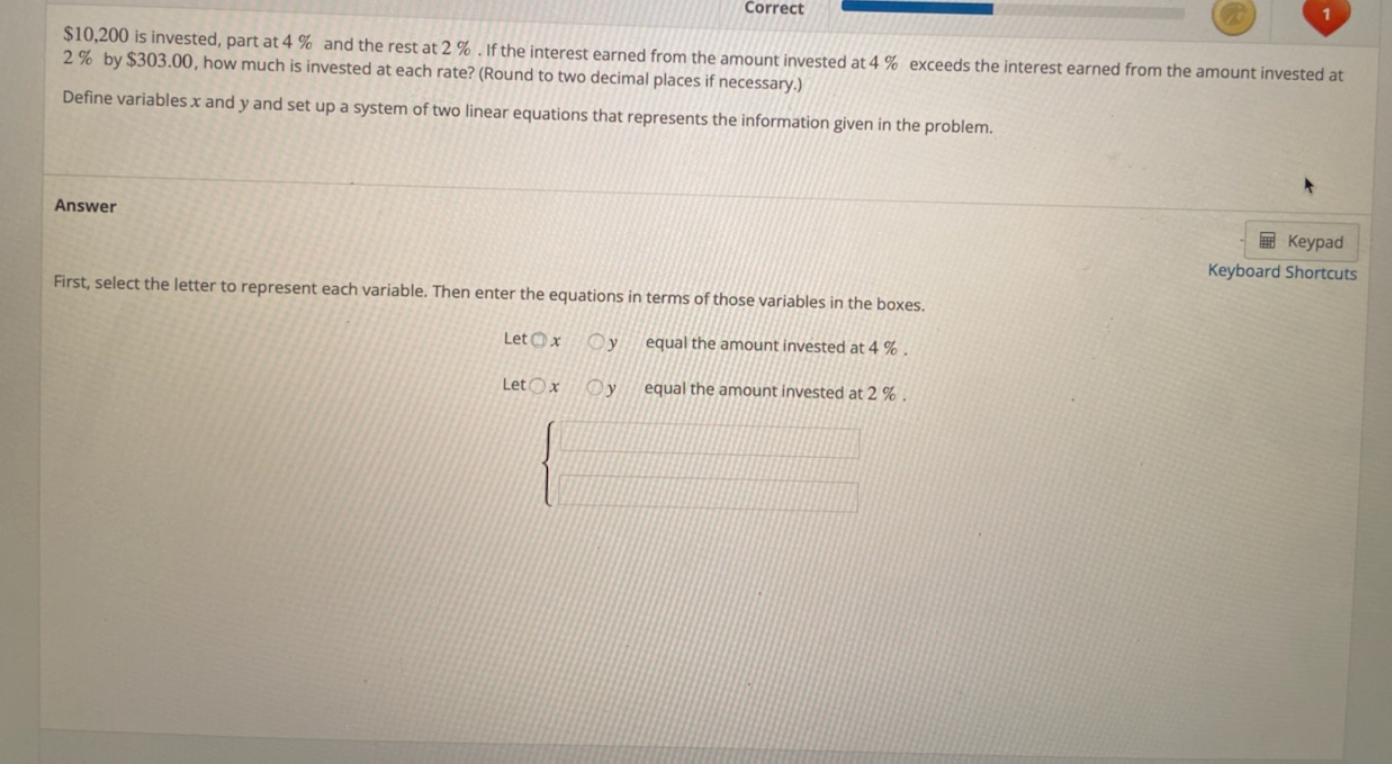 Help please Correct $10,200 is invested, part at