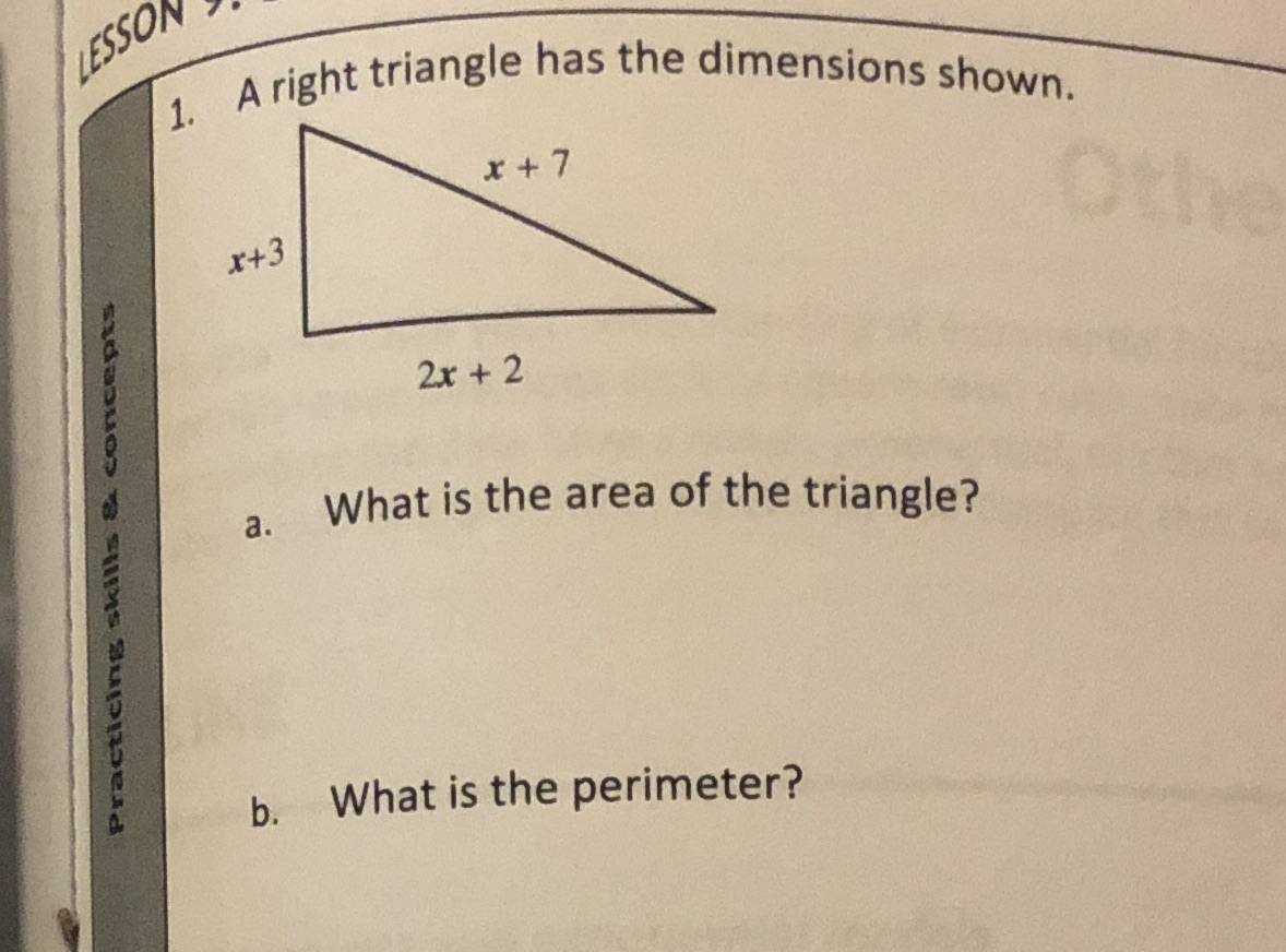 LESSON 1. A right triangle has the dimensions