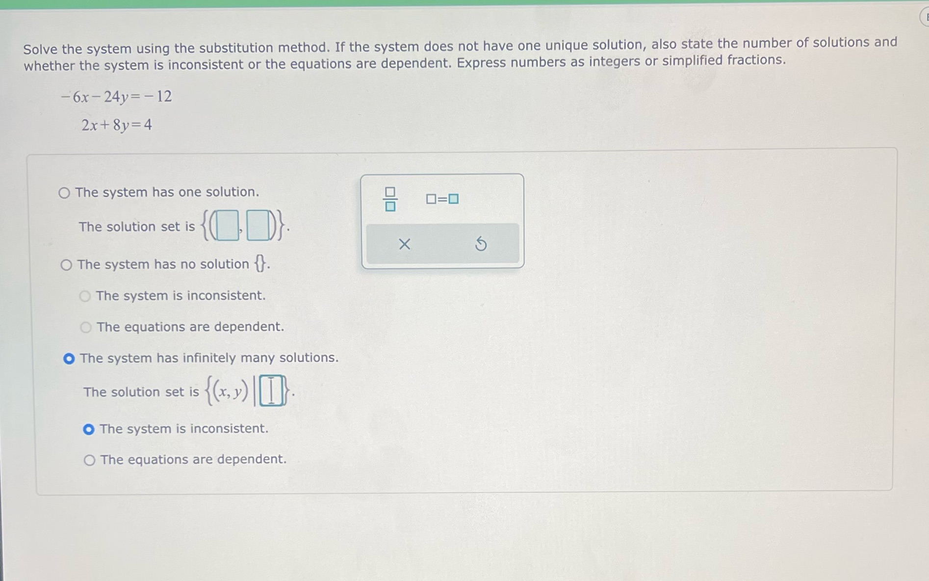 Solve the system using the substitution method.