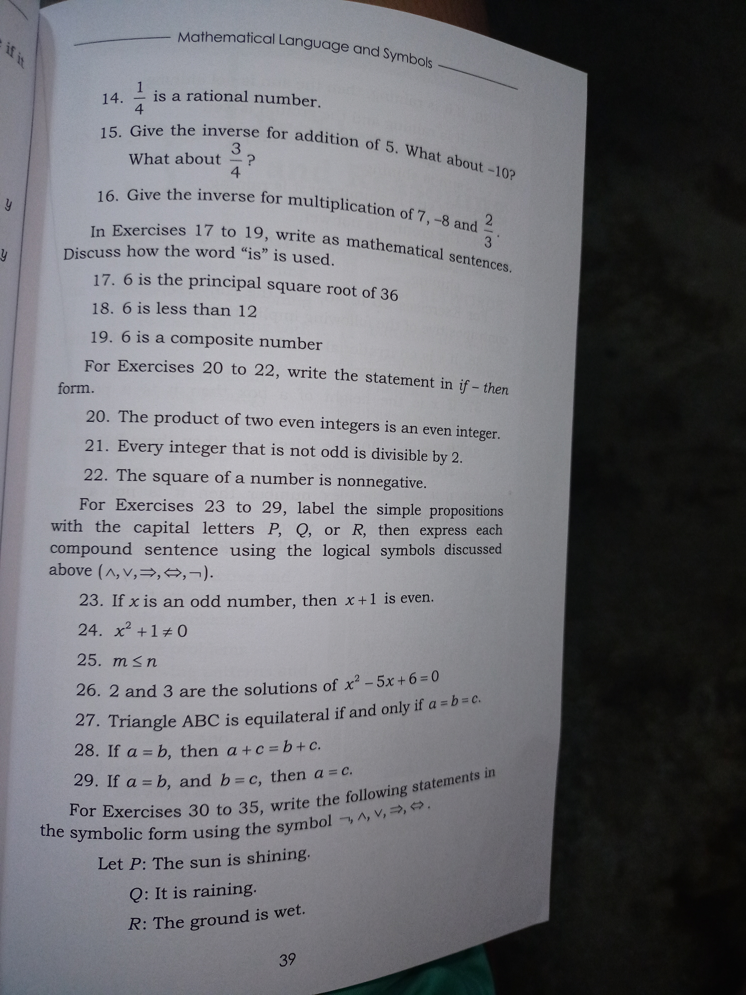 EXERCISES SET 2 For Exercises 1 to 5, identify