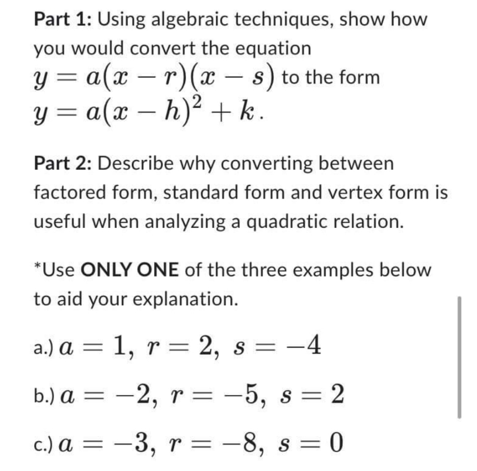 quadratic equation Part 1: Using algebraic