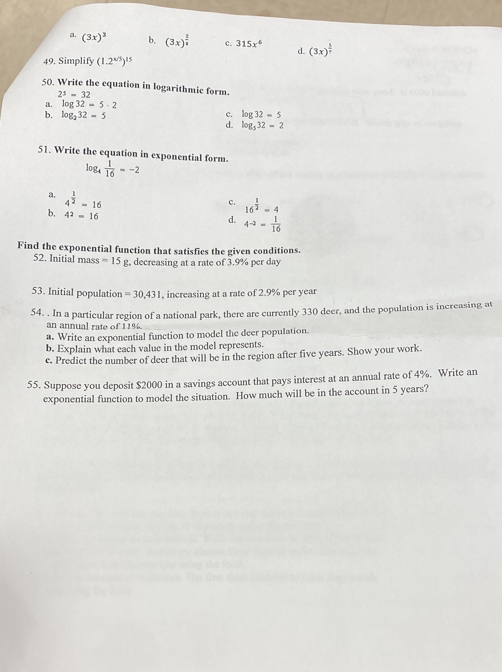 . (3x ) 3 b . (3 x ) i c. 315x6 d. (3x ) 49.