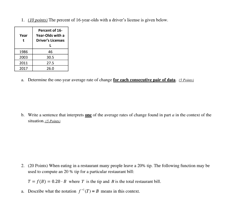 1. (10 points) The percent of 16-year-olds with a