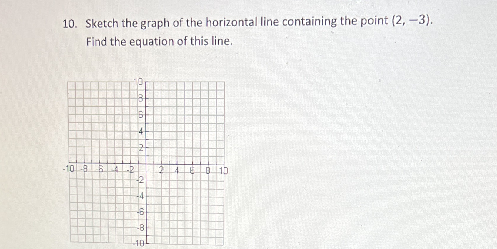 10. Sketch the graph of the horizontal line