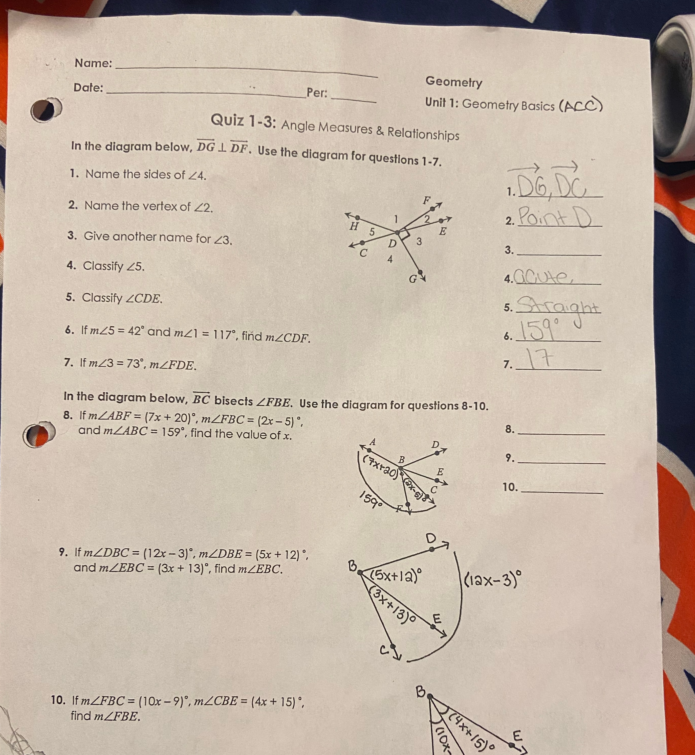 Name: Geometry Date: Per: Unit 1: Geometry Basics