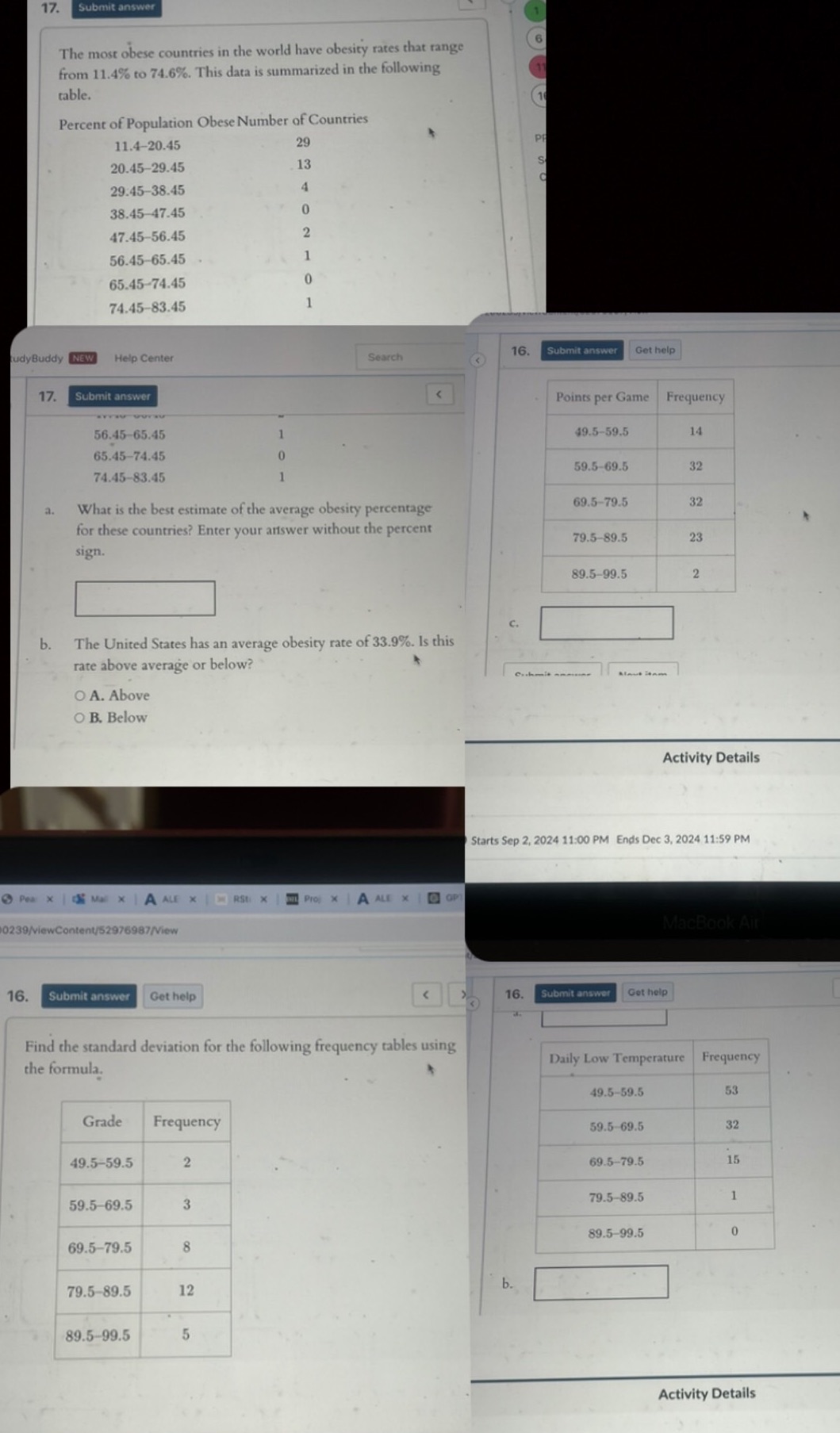 Answer all parts 17. Submit answer The most obese