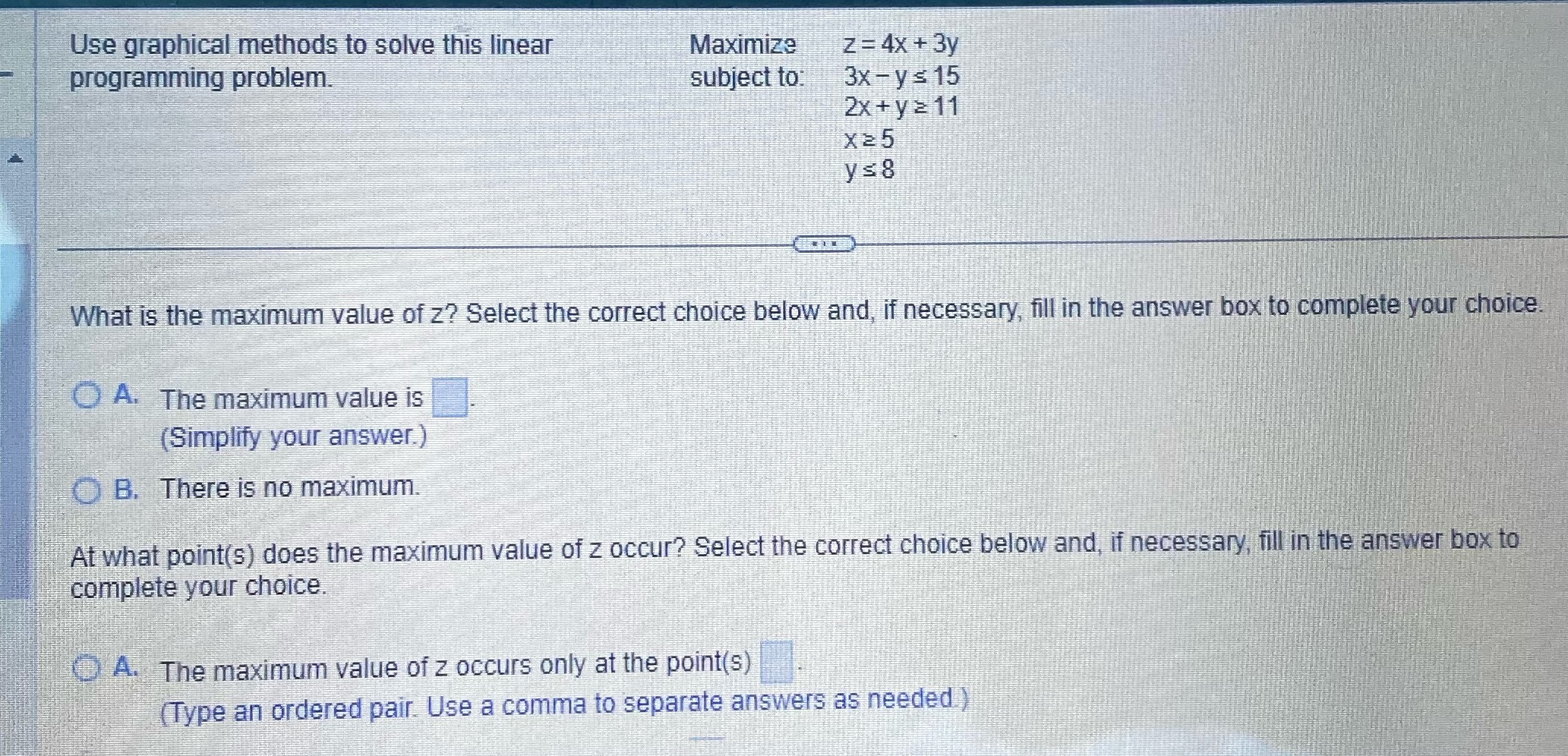 Use graphical methods to solve this linear