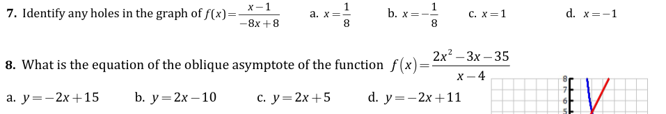 7. Identify any holes in the graph of f(x) = X -