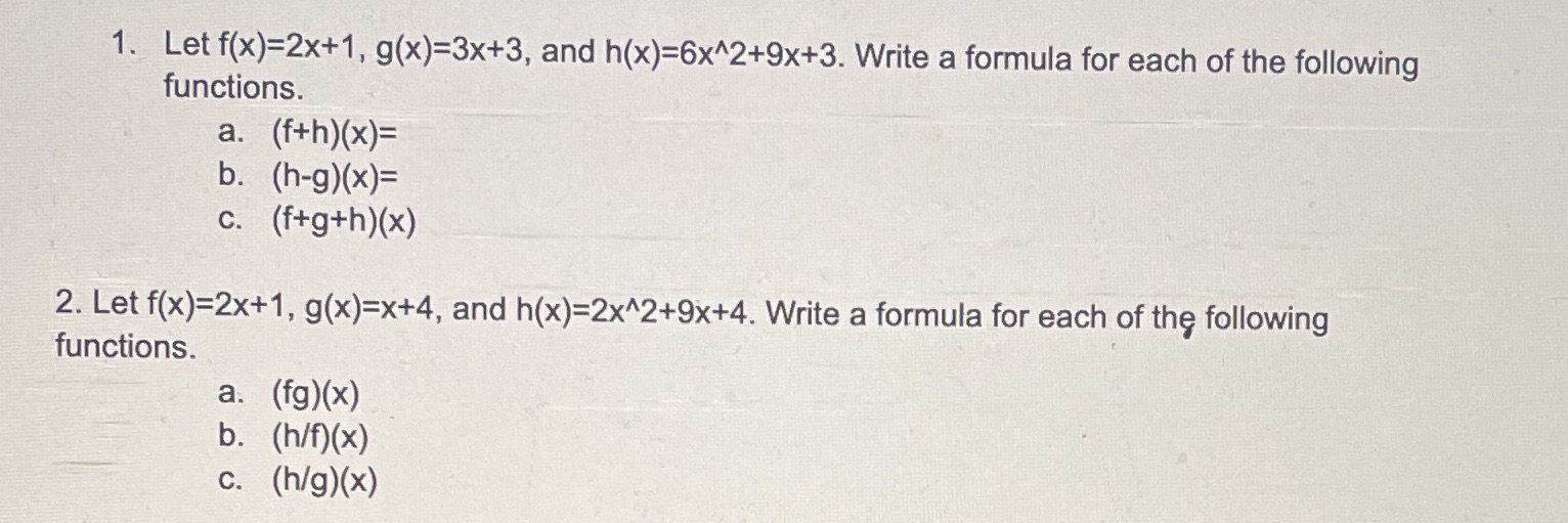 Write a formula for each of the following