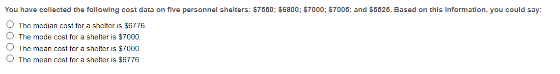 You have collected the following cost data on