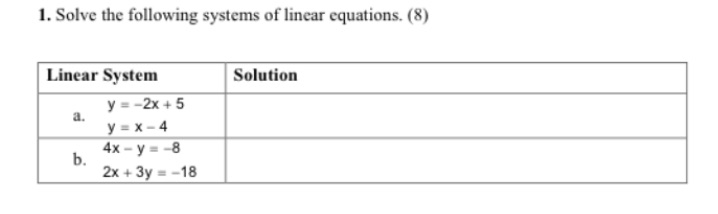 ?? 1. Solve the following systems of linear