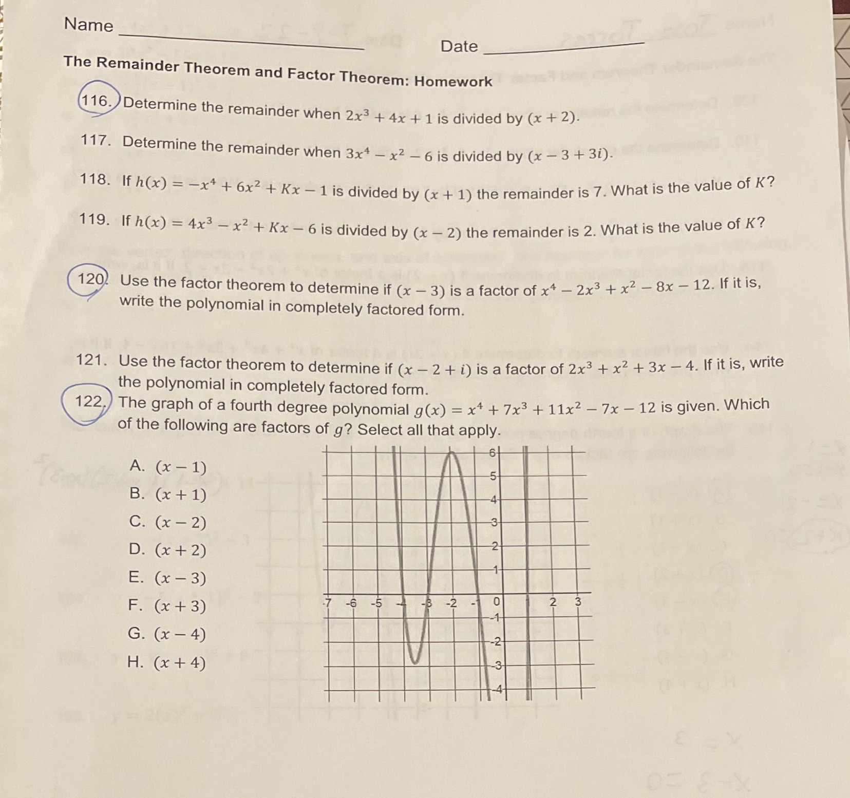 Need help with all questions 116-122 Name Date