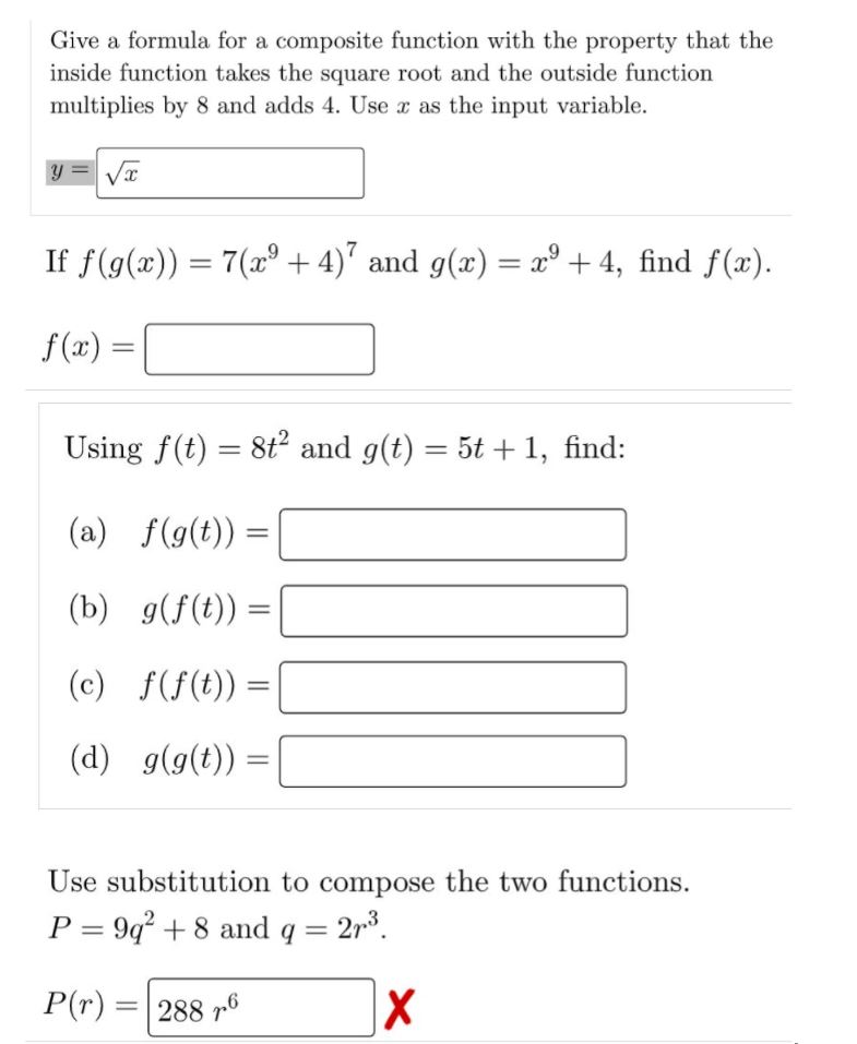 Give a formula for a composite function with the