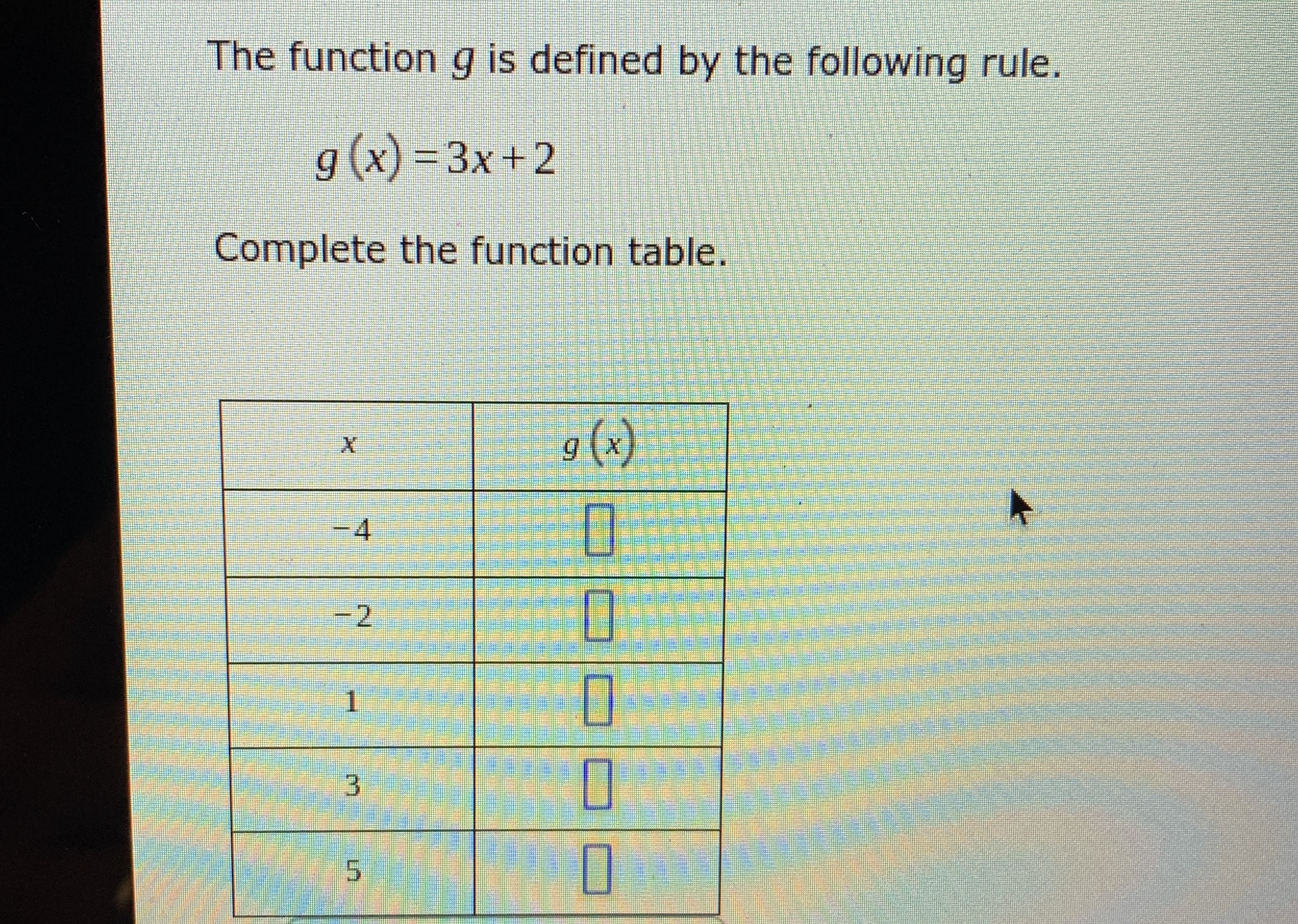 Please solve The function g is defined by the