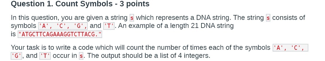 Question 1. Count Symbols - 3 points In this