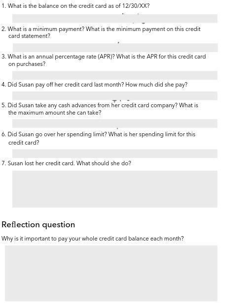 1. What is the balance on the credit card as of