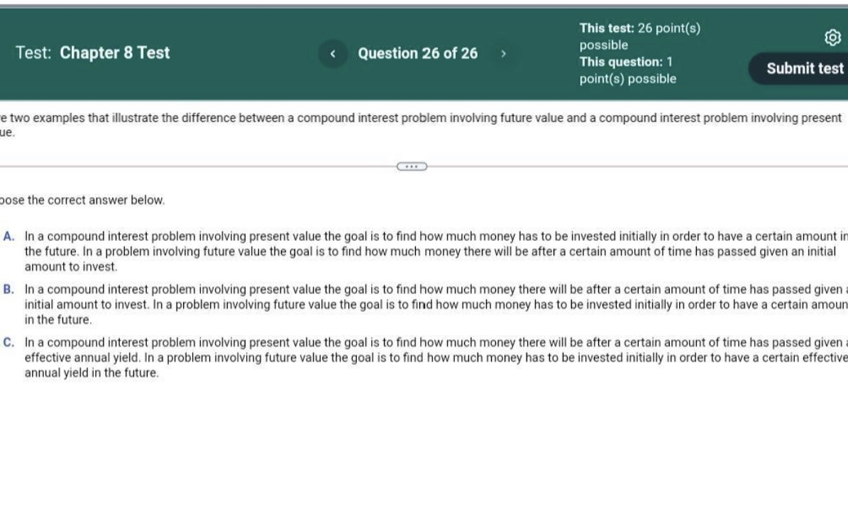 This test: 26 point(s) Test: Chapter 8 Test