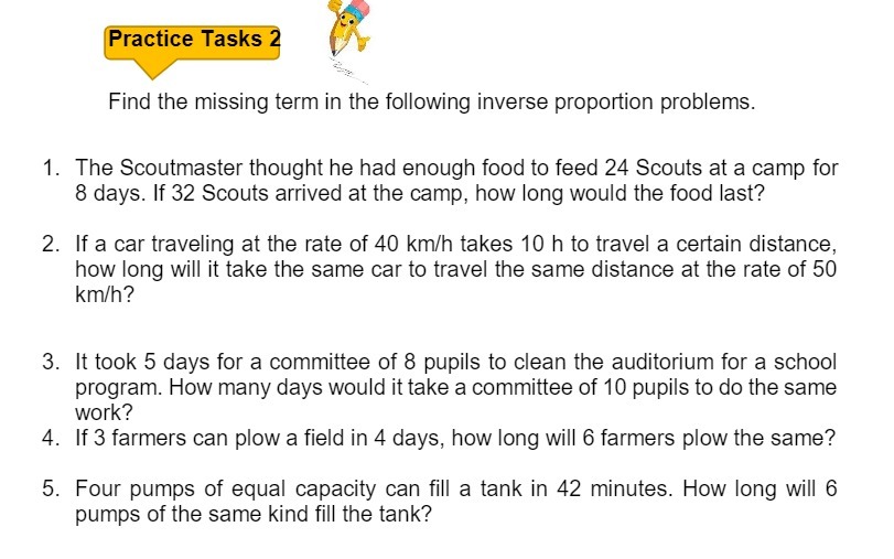 Practice Tasks 2 Find the missing term in the