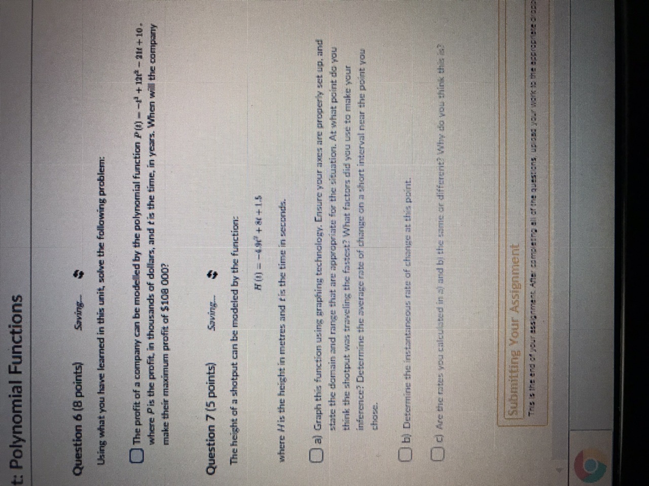 : Polynomial Functions Question 6 (8 points)