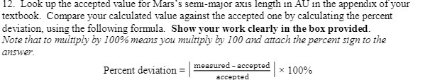 12. Look up the accepted value for Mars's